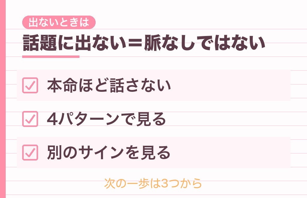 話題に出ないから脈なし?サインが見えないときの見方と次の一歩
