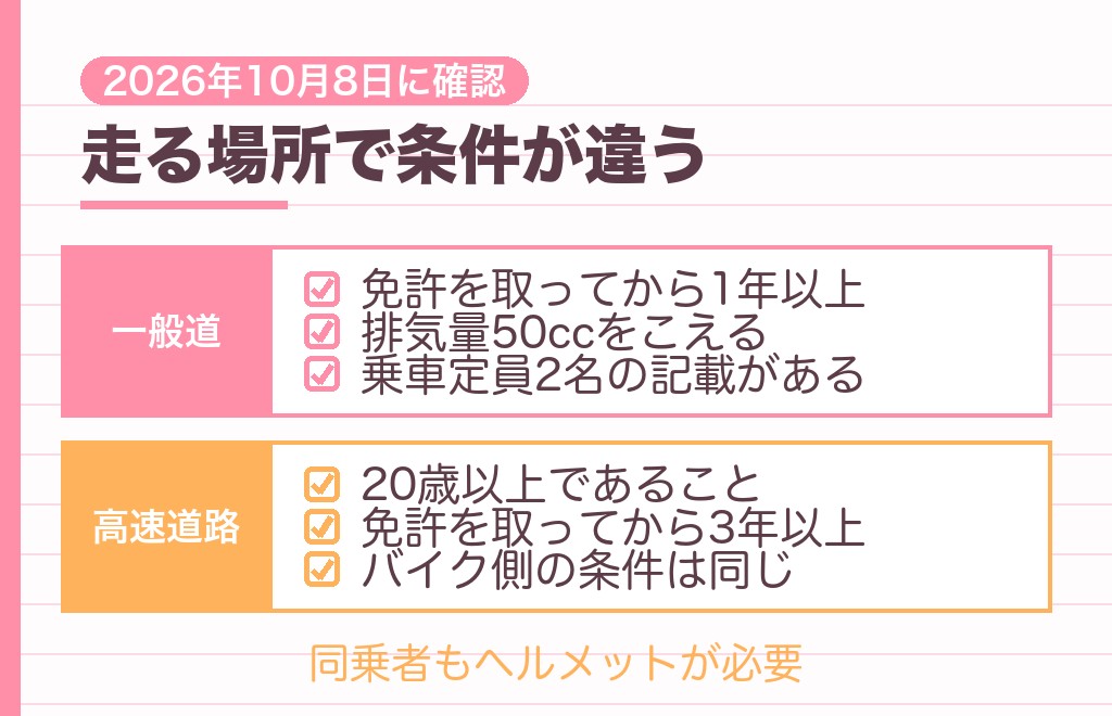バイク二人乗りの条件とルールは?免許と年数の決まり